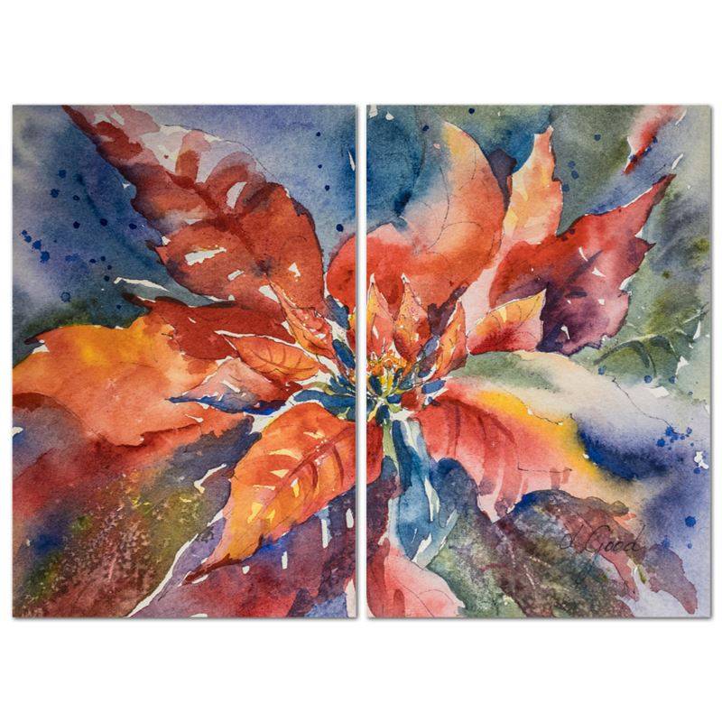 Art Deco Wall Hanging Multi Panel Split Diptych Canvas Painting Prints Winter Poinsettia Operetta Texas Watercolor Rodeo Queen Fine Art